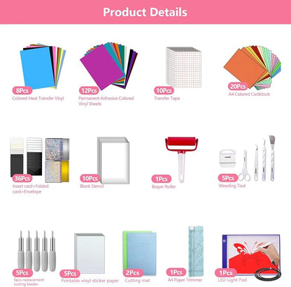Starter Kit for Cricut Joy Xtra,116Pcs Accessories Bundle and Supplies for Cutting Machine,Beginner Craft Tool Set,Material Bundle with Weeding Tool,Paper Trimmer,Replacement Blade,Brayer Roller