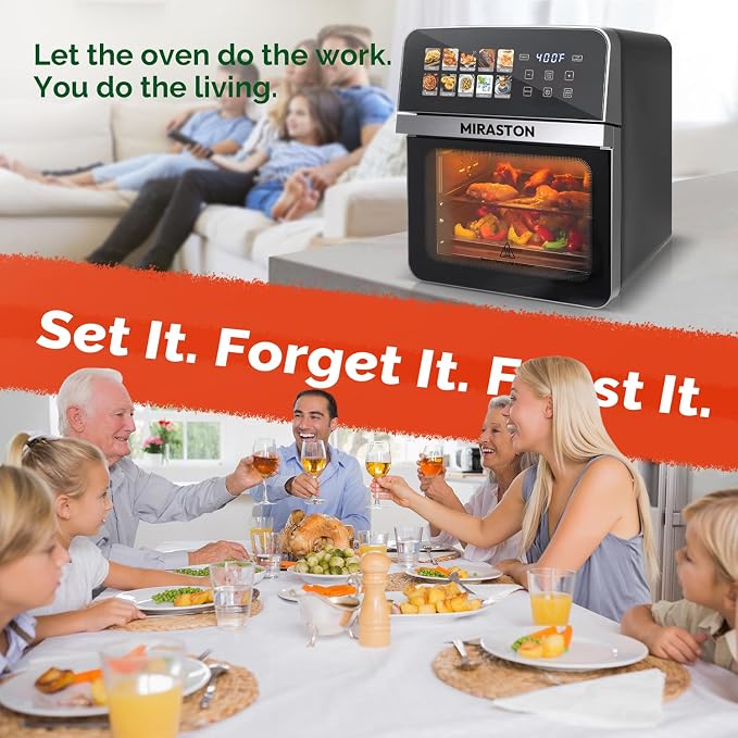 10QT Air Fryer Toaster Oven Combo with 10 Presets, Family Size Compact Oven for Roasting Whole Chicken/Double Cooking, Stainless Steel Interior, Easy Clean, Includes 2 Accessories & Recipe