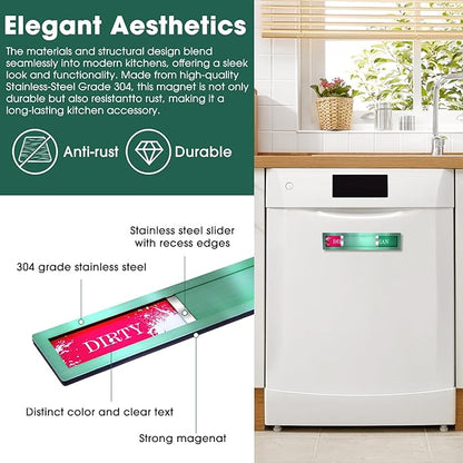 Dishwasher Magnet – Red & Green Clean Dirty Sign, 304 Stainless Steel with Adhesive Tape, Easy Slide for Kitchen Decor & Home Organization Gift (S106)