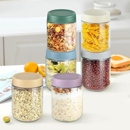 Overnight Oats Containers, 16oz Glass Food Storage Containers with Lids, Meal Prep Mason Jars for Oatmeal, Chia Seed Pudding, Yogurt (Set of 4)