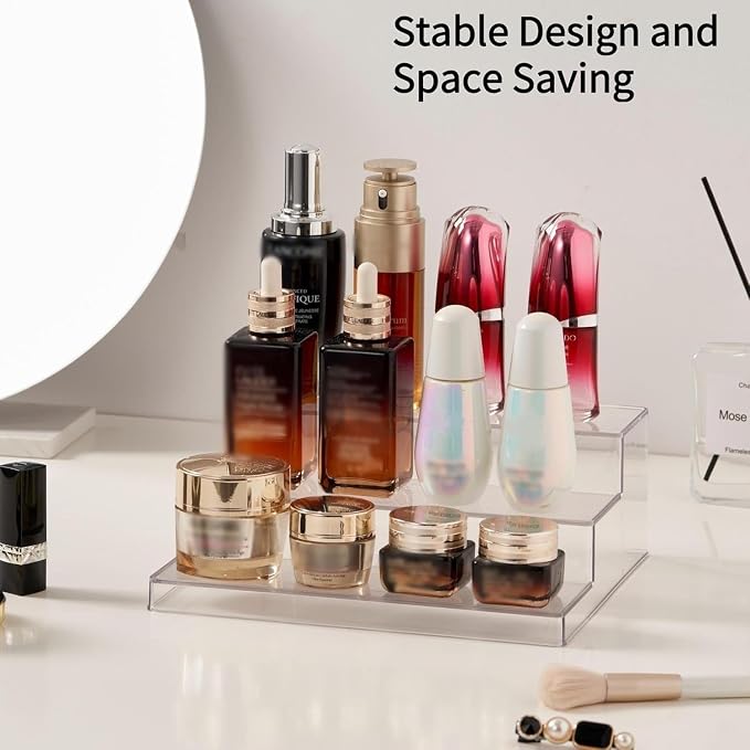 vacane Clear Spice Rack, 3 Tiered Shelf Spice Organizer for Cabinet, Spice Shelf and Perfume Organizers Make Up Organization Great for Pantry, Bathroom, Kitchen, Bedroom, Office 2 pack