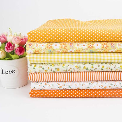 7 pcs 20" x 20" Cotton Fabric DIY Making Supplies Quilting Patchwork Fabric Fat Quarter Bundles DIY for Quilting Cotton Patchwork Cushions (Orange, 20" x 20")