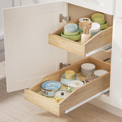 LOVMOR Single Pull Out Organizer 10-1/2”W x 21”D, Soft Close Slide Out Drawer Storage Shelves for Kitchen, Wood Cabinet Shelf Pull-Out Organizer Storage for Base Cabinet