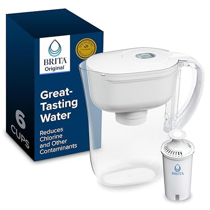 Brita Metro Small 6-Cup Water Filter Pitcher, WQA NSF/ANSI Certified, Mini-Fridge Friendly, Removes Chlorine Taste & Odor, Reduces Zinc, Copper & Mercury, 1 Standard Filter, Lasts 2 Months, White