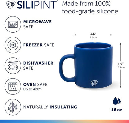 Silipint 16oz Silicone Coffee Mug – Unbreakable Dishwasher Safe Microwave Oven & Freezer Compatible Travel Mug – Non-Toxic Reusable Cup for Hot Coffee Tea or Cold Drinks Pack of 4 Classic Blue