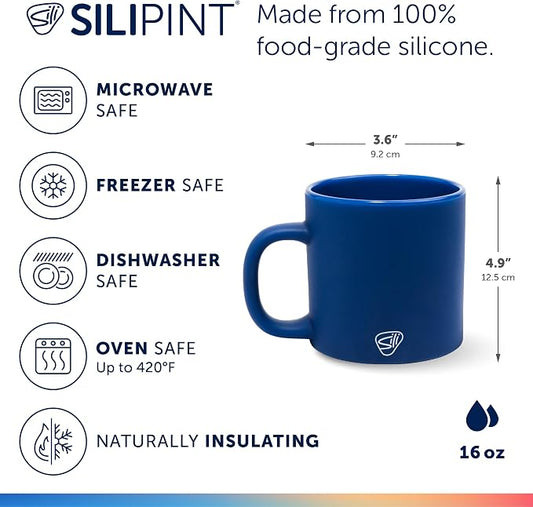 Silipint 16oz Silicone Coffee Mug – Unbreakable Dishwasher Safe Microwave Oven & Freezer Compatible Travel Mug – Non-Toxic Reusable Cup for Hot Coffee Tea or Cold Drinks (Classic Blue) Pack of 1