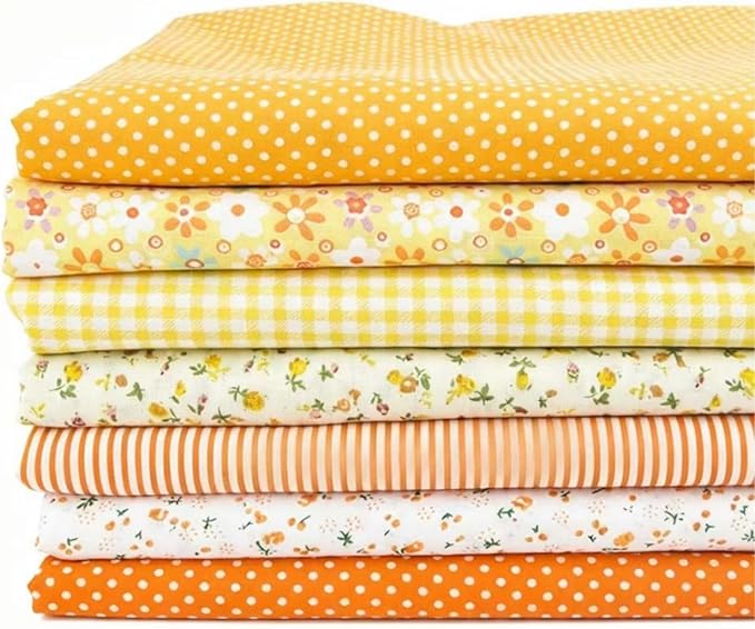 7Pcs 20" x 20" Cotton Fabric DIY Making Supplies Quilting Patchwork Fabric Fat Quarter Bundles DIY for Quilting Cotton Patchwork Cushions (Orange Mix, 20 x 20 inches)