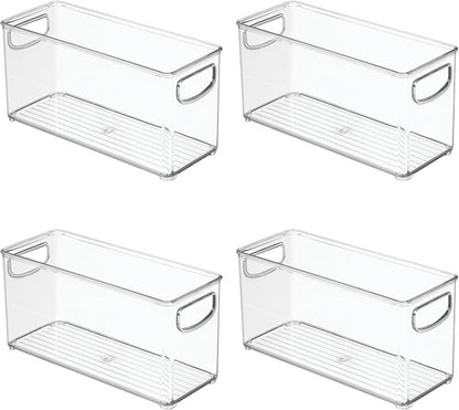 iDesign Slim Clear Plastic Stackable Storage Bin, Tall Narrow Organizer for Kitchen or Pantry, 4-Pack