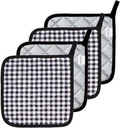 Joyhalo 4 Pack Pot Holders for Kitchen,Cotton Oven Holder with Great Heat Resistance,Non Slip Hot Pads for Kitchen Clearance,Black Buffalo Plaid