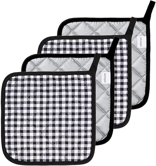Joyhalo 4 Pack Pot Holders for Kitchen,Cotton Oven Holder with Great Heat Resistance,Non Slip Hot Pads for Kitchen Clearance,Black Buffalo Plaid