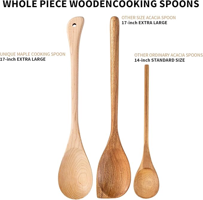 Wooden Cooking Spoon Extra Large Wooden Spoons for Cooking, Lengthened Wood Spoon Cooking Mixing for More Protection Spoon Wooden Cooking Utensils for Nonstick Cookware Hard maple wood