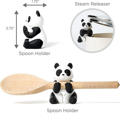 Panda Spoon Rest for Stove Top – Silicone Pot Clip Utensil Holder & Lid Lifter – Funny Kitchen Gadget, Unique Panda Bear Gifts for Women – 1.75" x 2.75"