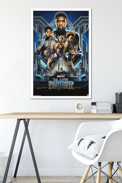 Trends International Marvel Cinematic Universe - Black Panther - Group One Sheet Wall Poster, 22.375" x 34", White Framed Version