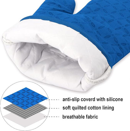 KEGOUU Oven Mitts and Pot Holders 6pcs Set, Kitchen Oven Glove High Heat Resistant 500 Degree Extra Long Oven Mitts and Potholder with Non-Slip Silicone Surface for Cooking (Royal Blue)
