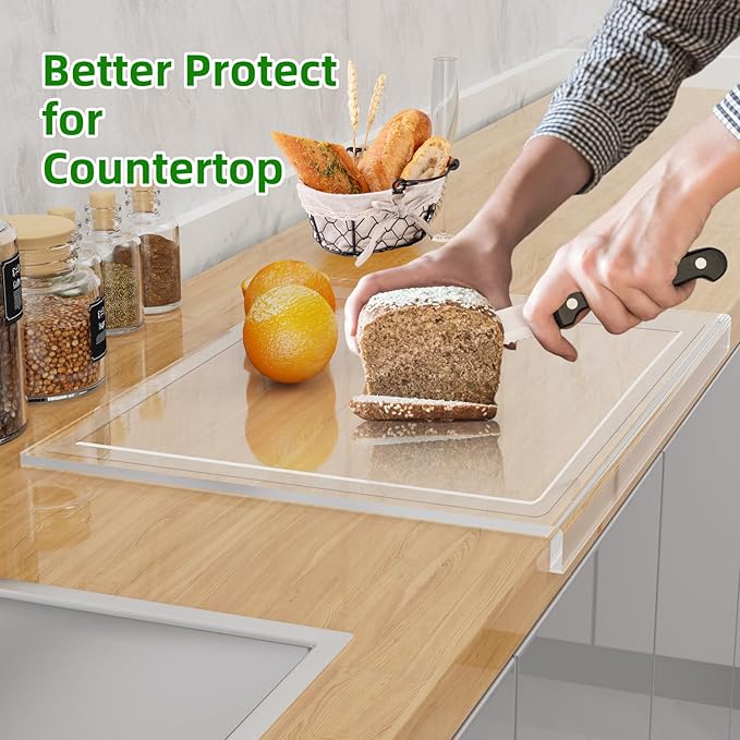 Acrylic Cutting Board with Juice Groove, Non Slip Clear Cutting Board with Counter Lip, 17.5x13.5 Inch Cutting Boards for Kitchen Countertop, Dough Mat, Kitchen Gadgets 2026, Gifts for Women