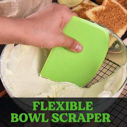 SURDOCA Dough Scraper Bench Scraper - 3P 11.8x7.3" Plastic Flexible Bowl Scraper, Sharp Edge & Angles Cake Scraper. Non-Slip Bakeware Decorating Tools Sculpting & Modeling Tools - Blue+White+Pink