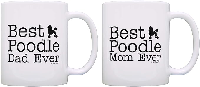Dog Lover Gift Best Poodle Mom Dad Ever Puppy Supplies Bundle 2 Pack Gift Coffee Mugs Tea Cups White