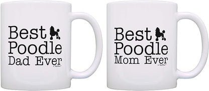 Dog Lover Gift Best Poodle Mom Dad Ever Puppy Supplies Bundle 2 Pack Gift Coffee Mugs Tea Cups White