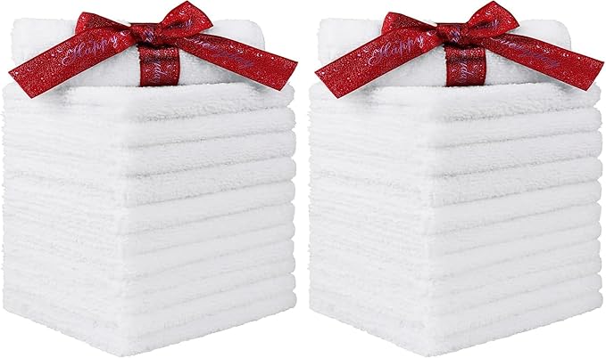HOMEXCEL Microfiber Washcloths 24 Pack, Highly Absorbent and Soft Face Towel, Multi-Purpose White Wash Cloths for Bathroom, Hotel, Spa, Gym, and Kitchen, 12x12 Inch