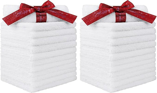 HOMEXCEL Microfiber Washcloths 24 Pack, Highly Absorbent and Soft Face Towel, Multi-Purpose White Wash Cloths for Bathroom, Hotel, Spa, Gym, and Kitchen, 12x12 Inch