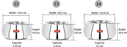 Sumeet Stainless Steel Cookware Set With Lid, 2.6, 3.3 L, 3 Piece (Steel), 3.3 liter