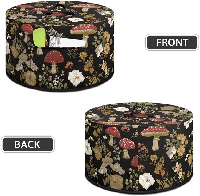 Vintage Mushroom Floral Slow Cooker Dust Cover Compatible with 6-8 qt Crock for Pot Small Kitchen Appliance Decor Dust Cover with Top Handle and Pocket