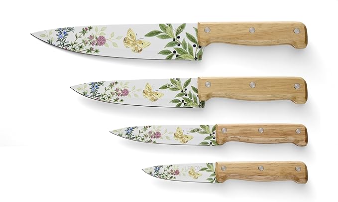 Lenox Kitchen Knife Set, Butterfly Meadow Herbs 4-Piece Cutlery Set, Stainless Steel Material, Knives, Cutlery Sets, Cooking Utensils Sets, Home And Kitchen Essentials, Gifts (Brown, 4 Pieces)