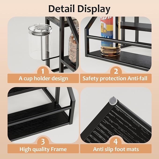 Coffee Syrup Rack Organizer, 3 Tier Countertop Storage Shelves, Kitchen Storage, 12 Syrup Bottle Stand Holder for Wine, Liquor, Kitchen Coffee Station Organizer Rack, 13.8"x13.4"x13.0",Black
