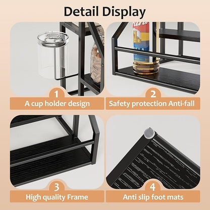 Coffee Syrup Rack Organizer, 3 Tier Countertop Storage Shelves, Kitchen Storage, 12 Syrup Bottle Stand Holder for Wine, Liquor, Kitchen Coffee Station Organizer Rack, 13.8"x13.4"x13.0",Black