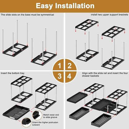 NIUXX Expandable Under Sink Organizer: 2 Tier Under Cabinet Organizer - Double Pull Out Shelf Under Sink Storage for Kitchen - Bathroom and Laundry Room - Space Saving