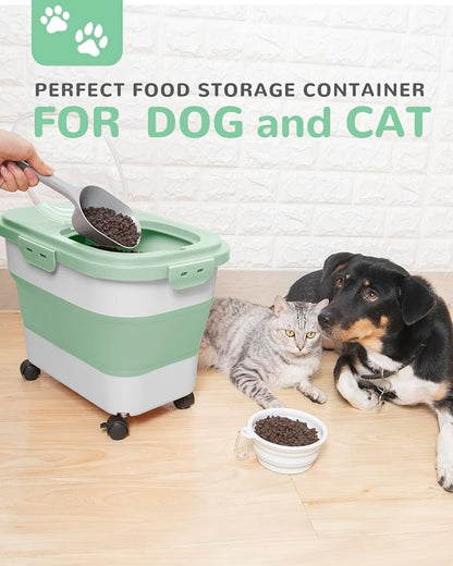 20-23 Lbs Dog Food Storage Container - Collapsible Dog Food Container with Attachable Casters and Scoop,Small Container,Pet Food Storage Containers to Keep Dry Food Fresh,Easy to Move