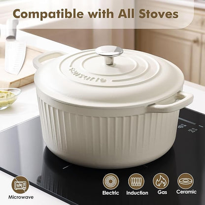 SENSARTE Enameled Cast Iron Dutch Oven Pot with Lid 3.5/5.5/6.5 Quart Heavy-Duty Round Dual Handles Kitchen Pot with Cotton Potholders & Silicone Trivet, Pot for Bread Baking, Stews, Braising, Roasting, Oven Safe, 6.5 Quart, White