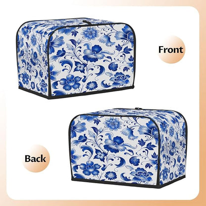 Blue Flower Toaster Cover 4 Slice Wide Slot Washable Toaster Covers | Floral Art Dust and Fingerprint Protection Bread Maker Covers for Kitchen Accessories Decor Bakeware Women Gift