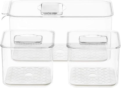 iPEGTOP Fridge Produce Saver Food Storage Bin Containers, Stackable Refrigerator Freezer Organizer Fresh Keeper Container with Vented Lids, 3 Pack