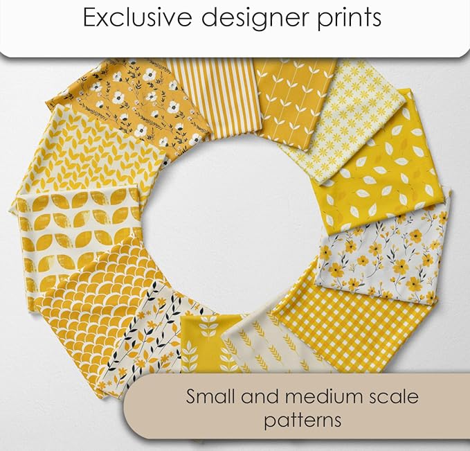 Cotton Satin Patchwork Fabric Panel – 35 Designs, 20×20 cm Squares, Single Piece 150×110 cm, Yellow Patchwork Quilt Fabric (Sunny Bloom Patchwork Set, 35pcs 8x8 inch)