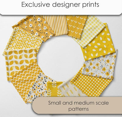 Cotton Satin Patchwork Fabric Panel – 35 Designs, 20×20 cm Squares, Single Piece 150×110 cm, Yellow Patchwork Quilt Fabric (Sunny Bloom Patchwork Set, 35pcs 8x8 inch)