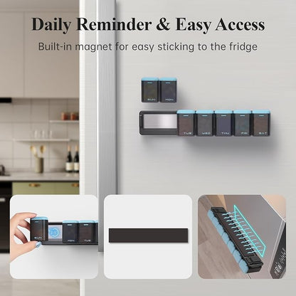 KOVIUU Weekly Pill Organizer Magnetic, Removable Pill Box 7 Day 1 Time a Day, Large Pill Case Travel, Week Once Daily Medication Dispenser, Medicine Container Holder for Supplement Vitamin, Blue