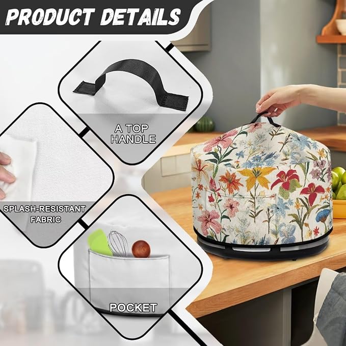 Slow Cooker Dust Cover Compatible with 6-8 qt Crock for Pot Mushroom Floral Small Kitchen Appliance Decor Dust Cover