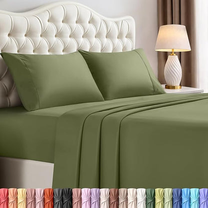 Utopia Bedding Queen Size Sheet Set – 4 Piece Bed Sheets, Soft and Breathable Microfiber, Includes 1 Fitted Sheet, 1 Flat Sheet and 2 Pillowcases – Oeko Tex (Olive)