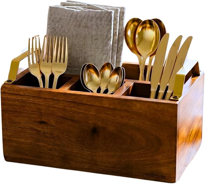 nestroots INSEPARABLES TEAK WOOD SPOON STAND - GOLD