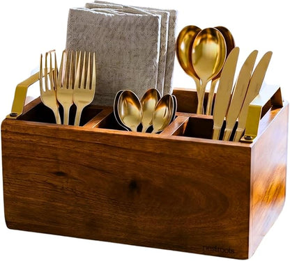 nestroots INSEPARABLES TEAK WOOD SPOON STAND - GOLD