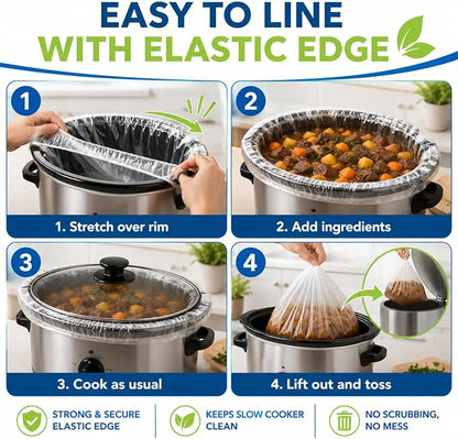 Maxdot 50 Pcs Slow Cooker Liners with Elastic Band Large 13" x 21" Cooking Bags Disposable Pot Liners Fit 3 Qt to 6.5 Qt Large Slow Cooker Cooking Bags Suitable for Oval and Round Pots