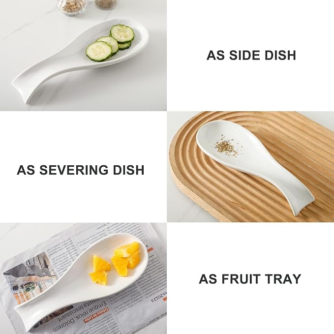 Ceramic Spoon Rest for Stove Top, Large 8.7 Inch Spoon Holder for Kitchen Counter, Porcelain Utensil Rest for Ladle, Spatula, Housewarming Gift, Dishwasher Safe and Heat-Resistant, White, Set of 2