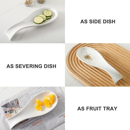 Ceramic Spoon Rest for Stove Top,Large 8.7 Inch Spoon Holder for Kitchen Counter, Porcelain Utensil Rest for for Ladle, Spatula, Tongs, Housewarming Gift,Dishwasher Safe and Heat-Resistant,White(1 PC)