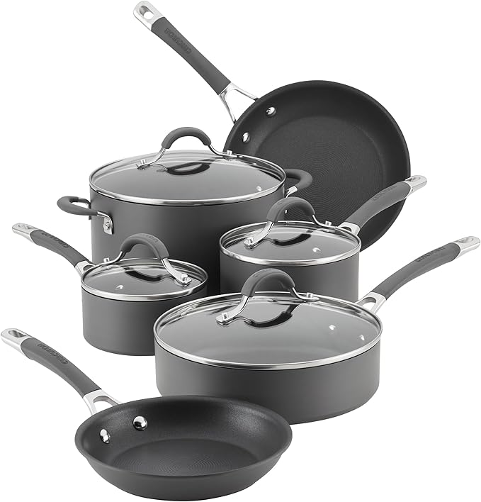 Circulon Radiance Hard-Anodized Nonstick Cookware Set, Kitchen Pots and Pans Set, 10-Piece, Gray