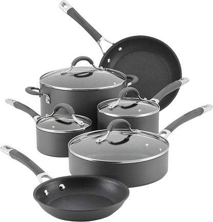 Circulon Radiance Hard-Anodized Nonstick Cookware Set, Kitchen Pots and Pans Set, 10-Piece, Gray