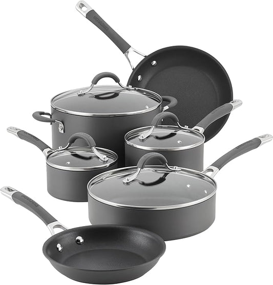 Circulon Radiance Hard-Anodized Nonstick Cookware Set, Kitchen Pots and Pans Set, 10-Piece, Gray