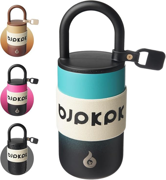 BJPKPK 13oz Insulated Loop Tumbler With Lid And Handle Stainless Steel Travel Coffee Mug Thermal Cups,TealBlack