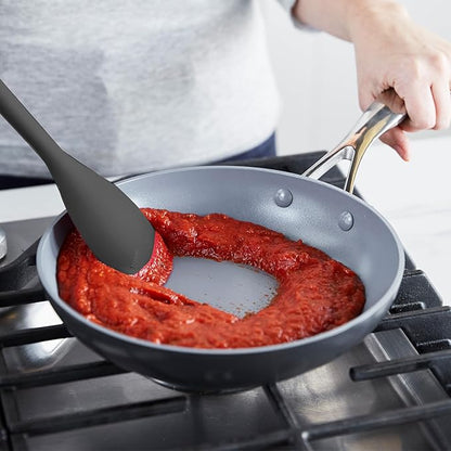 GreenPan Silicone Sauté Spoon, Mixing Stirring Serving, Cooking Kitchen Utensil, Flexible Rubber Nonstick Cookware, Rigid Steel Core, Heat-Resistant, Anti-Slip Handle, BPA-Free, Dishwasher Safe, Gray