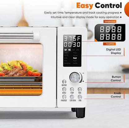 Nuwave Bravo Pro Convection Air Fryer Toaster Oven Combo, 2025 New and Improved, 10-in-1, 50°-450°F Temp Controls, Quick & Even Crisp Technology, 21Qt Capacity, Cream, PFAS Free